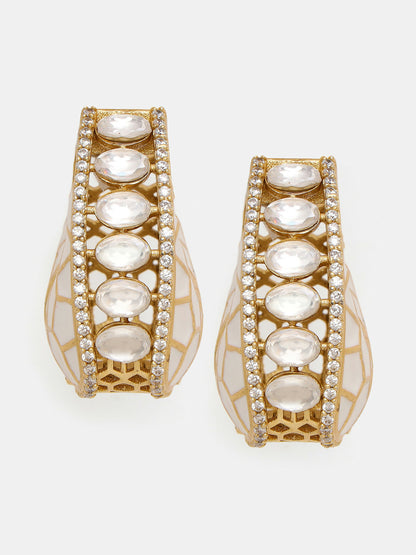 Ruby Raang Gold Polished Multicolour White Kundan Loops - Dista