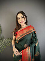 Thumbnail for Joban Fashion Dark Green Banarasi Soft Silk Peacock Butta Work Saree