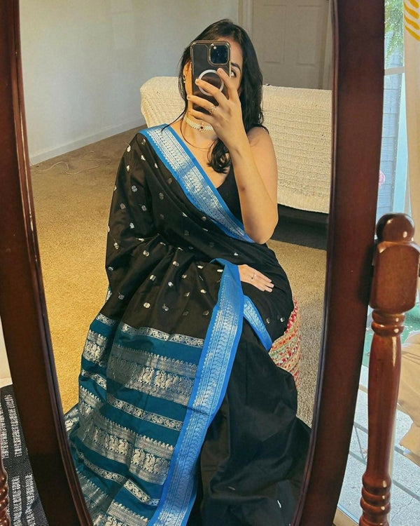 Preksha Creation Designer Women Banarasi Soft Silk Saree - Black - Distacart