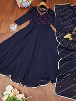 Thumbnail for Preksha Creation Designer Women Blue Georgette Gown With Dupatta - Blue - Distacart