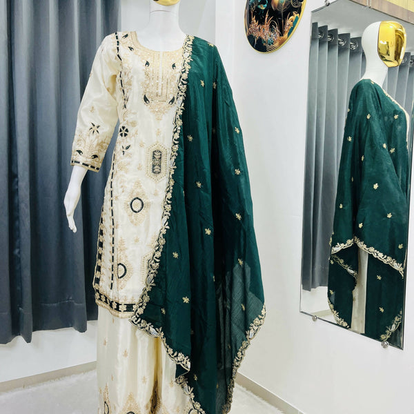 Teeya Creation Green Color Chinon Silk Party Wear Trending Palazzo Set - Distacart