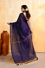 Thumbnail for Piyari Fashion Women's Navy Blue Embellished Cotton Blend Zari Check Handloom Saree - Distacart