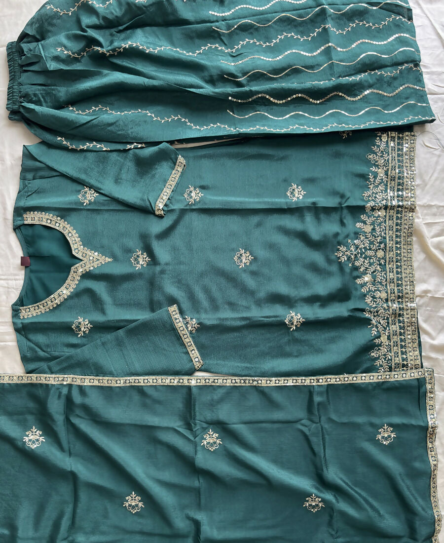 KC Green Ethnic Wear Ready Made Chinon Suit For Women - Dista