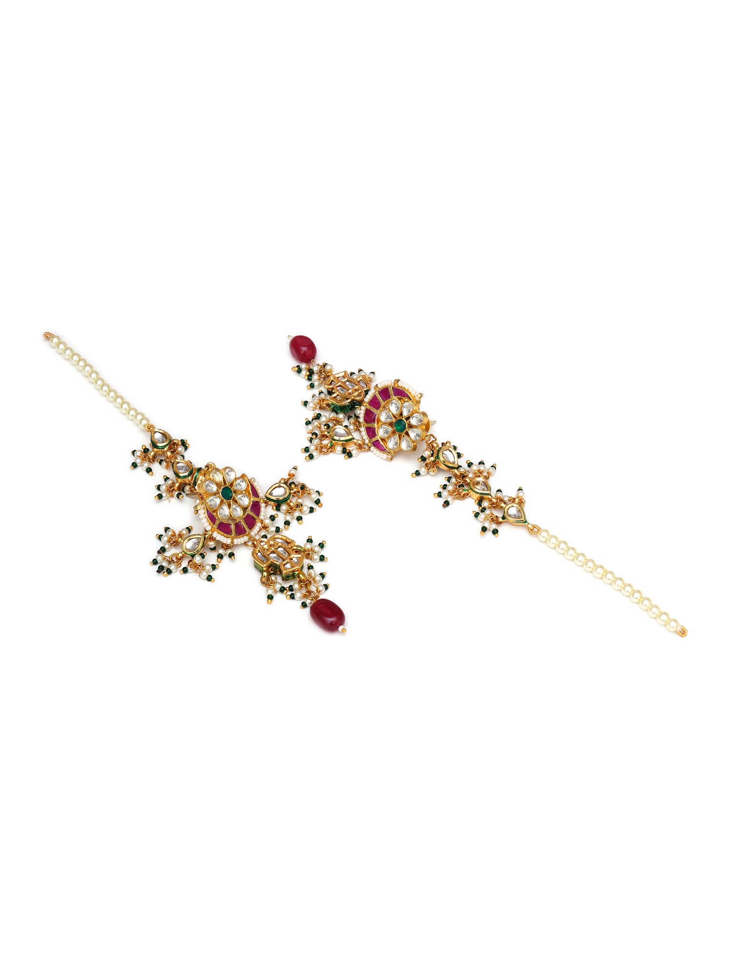 Long Kundan Neckpiece with Earrings with Multi Stones Jewellery Set (Gold) - Ruby Raang - Distacart