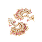 Thumbnail for Nuyug 22k Gold-Plated Kundan Chandbali Earrings with Pink Stones