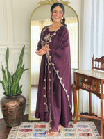 Thumbnail for The52 Women Beautiful Vichitra Silk Fabric Flared Kurta, Pant and Dupatta Set
