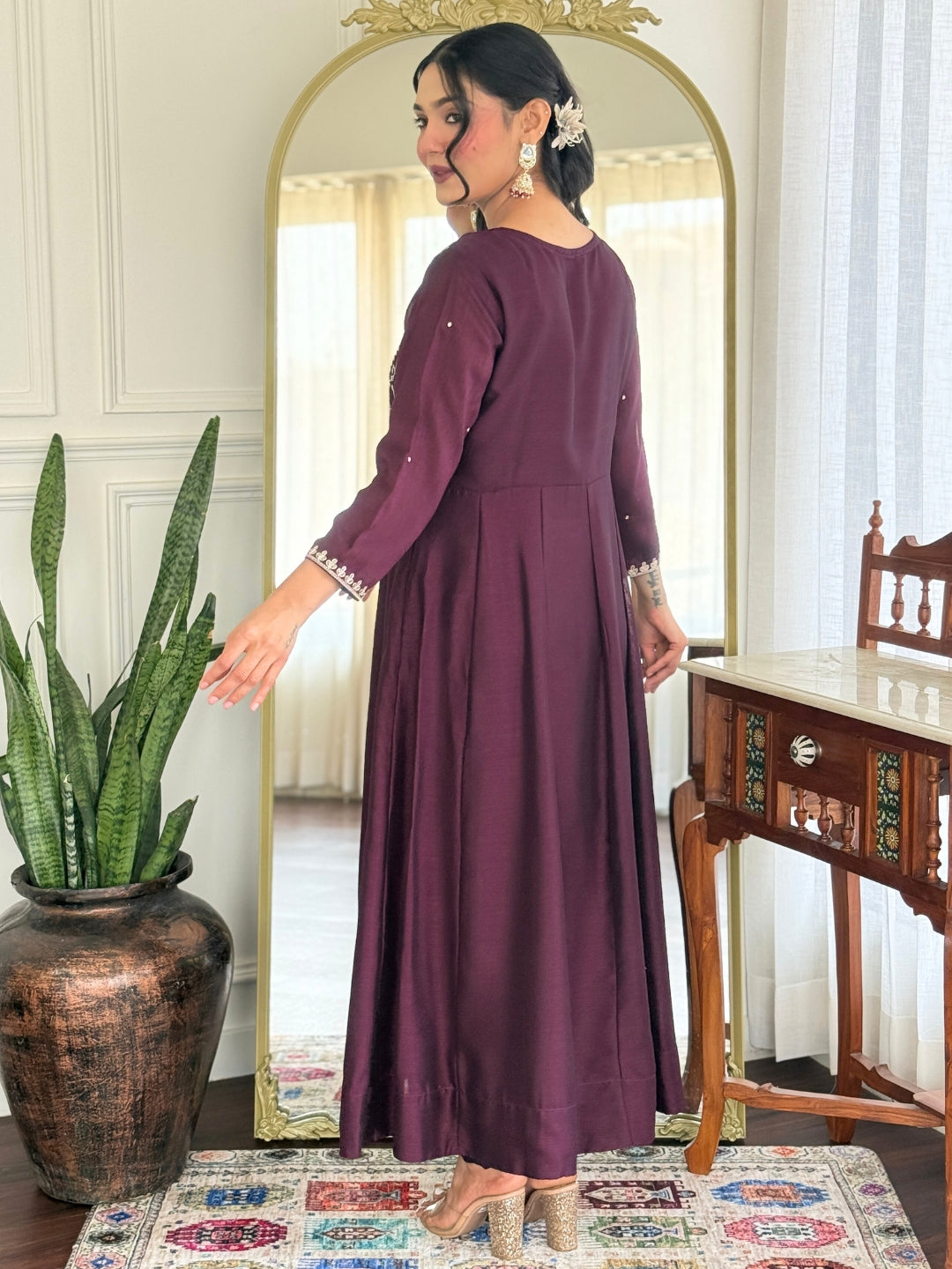 The52 Women Beautiful Vichitra Silk Fabric Flared Kurta, Pant and Dupatta Set