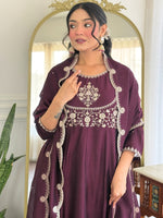 Thumbnail for The52 Women Beautiful Vichitra Silk Fabric Flared Kurta, Pant and Dupatta Set