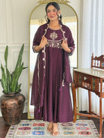 Thumbnail for The52 Women Beautiful Vichitra Silk Fabric Flared Kurta, Pant and Dupatta Set