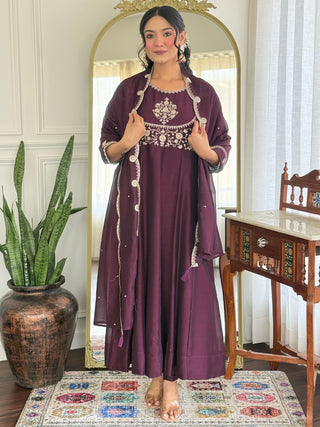 The52 Women Beautiful Vichitra Silk Fabric Flared Kurta, Pant and Dupatta Set