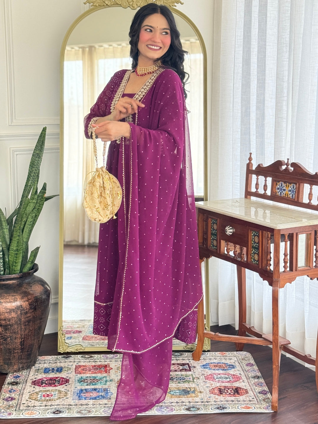 The52 Women Beautiful Georgette Fabric Angrakha Kurta, Pant and Dupatta Set