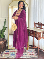 Thumbnail for The52 Women Beautiful Georgette Fabric Angrakha Kurta, Pant and Dupatta Set
