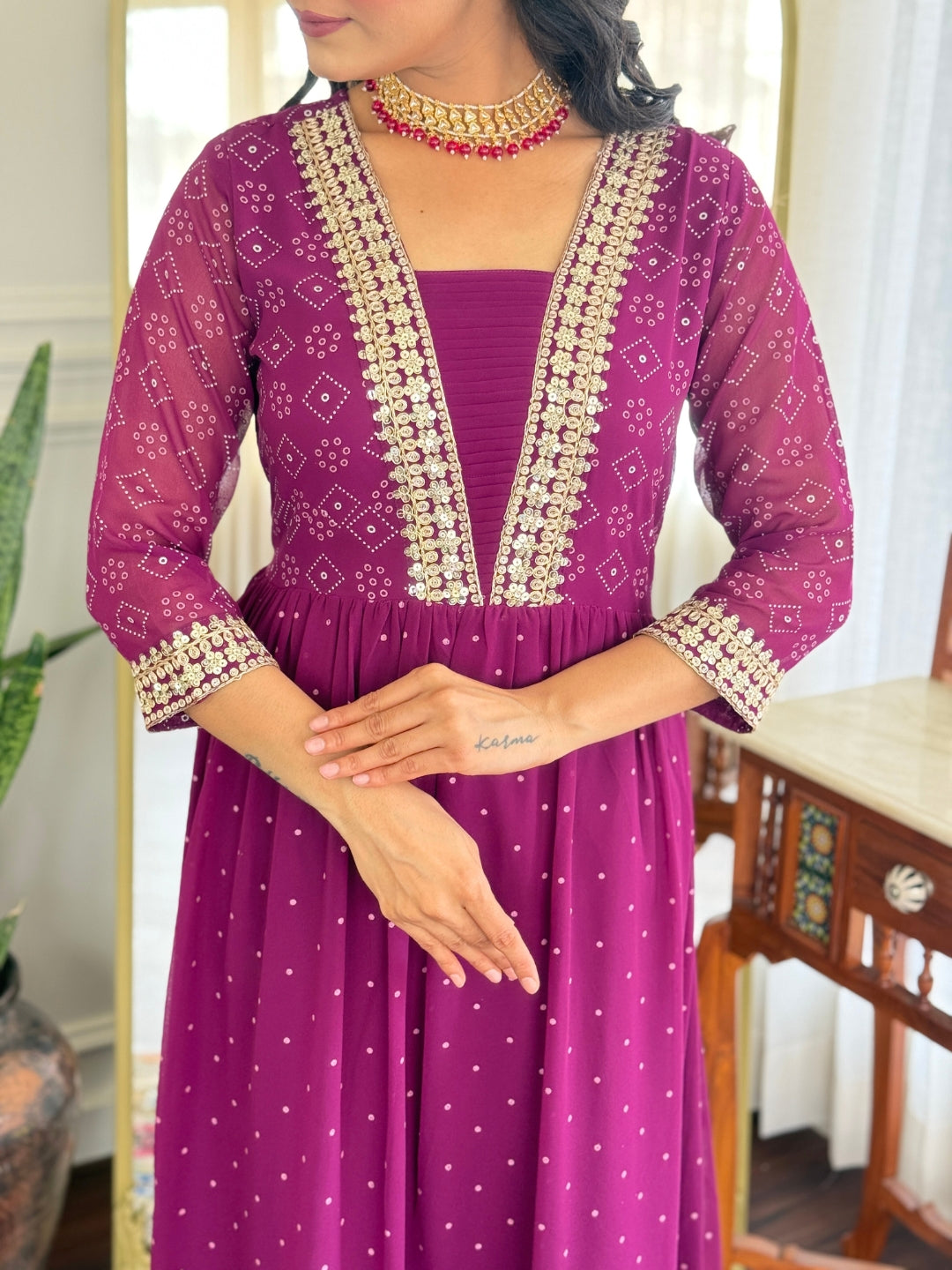 The52 Women Beautiful Georgette Fabric Angrakha Kurta, Pant and Dupatta Set