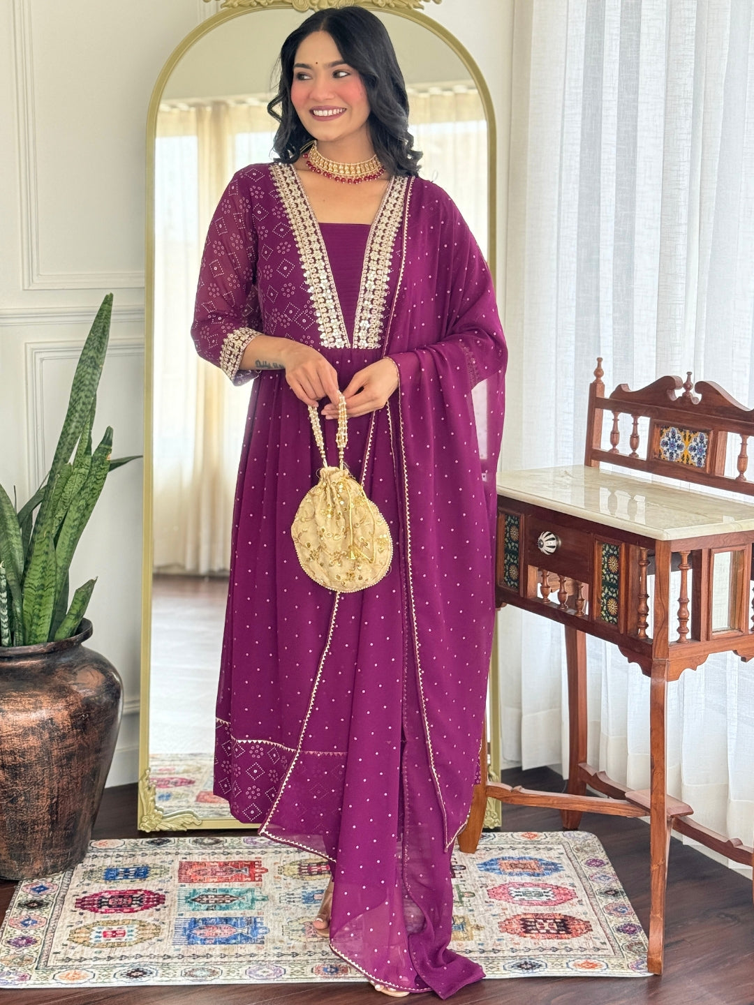 The52 Women Beautiful Georgette Fabric Angrakha Kurta, Pant and Dupatta Set