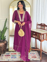 Thumbnail for The52 Women Beautiful Georgette Fabric Angrakha Kurta, Pant and Dupatta Set