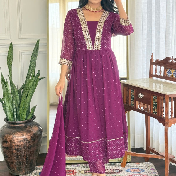 The52 Women Beautiful Georgette Fabric Angrakha Kurta, Pant and Dupatta Set