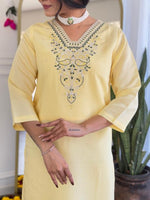 Thumbnail for The52 Yellow Women's Viscose Chanderi Fabric Straight Kurta, Pant and Dupatta Set