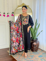 Thumbnail for The52 Women's Viscose Chanderi Fabric Straight Kurta, Pant and Dupatta Set