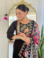 Thumbnail for The52 Women's Viscose Chanderi Fabric Straight Kurta, Pant and Dupatta Set