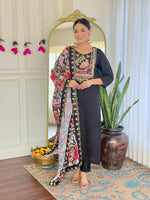 Thumbnail for The52 Women's Viscose Chanderi Fabric Straight Kurta, Pant and Dupatta Set