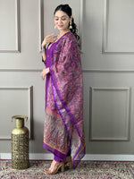 Thumbnail for The52 Women's Wine Rayon Slub Embroidered Straight Kurta, Pant and Dupatta Set