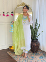 Thumbnail for The52 White Women's Viscose Chanderi Fabric Straight Kurta, Pant and Dupatta Set