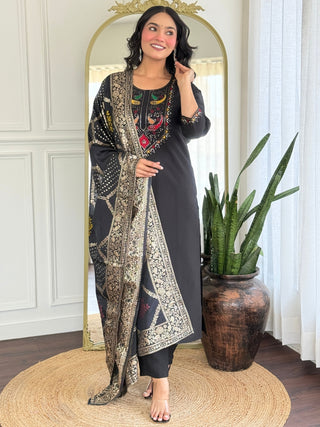 The52 Women Gorgeous Roman Silk Fabric Straight Kurta, Pant and Dupatta Set