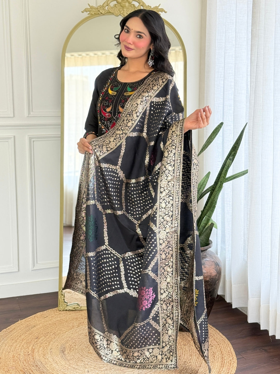 The52 Women Gorgeous Roman Silk Fabric Straight Kurta, Pant and Dupatta Set