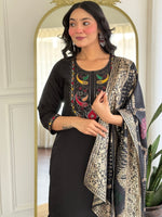 Thumbnail for The52 Women Gorgeous Roman Silk Fabric Straight Kurta, Pant and Dupatta Set