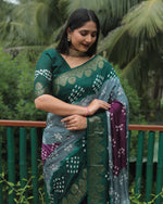 Thumbnail for Anaita Grey Woven Design Pure Bandhej Soft Silk Saree - Distacart