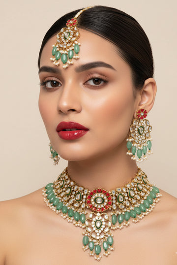 Jewel City Stunning Handcrafted Kundan Choker Jewelry Set - Distacart