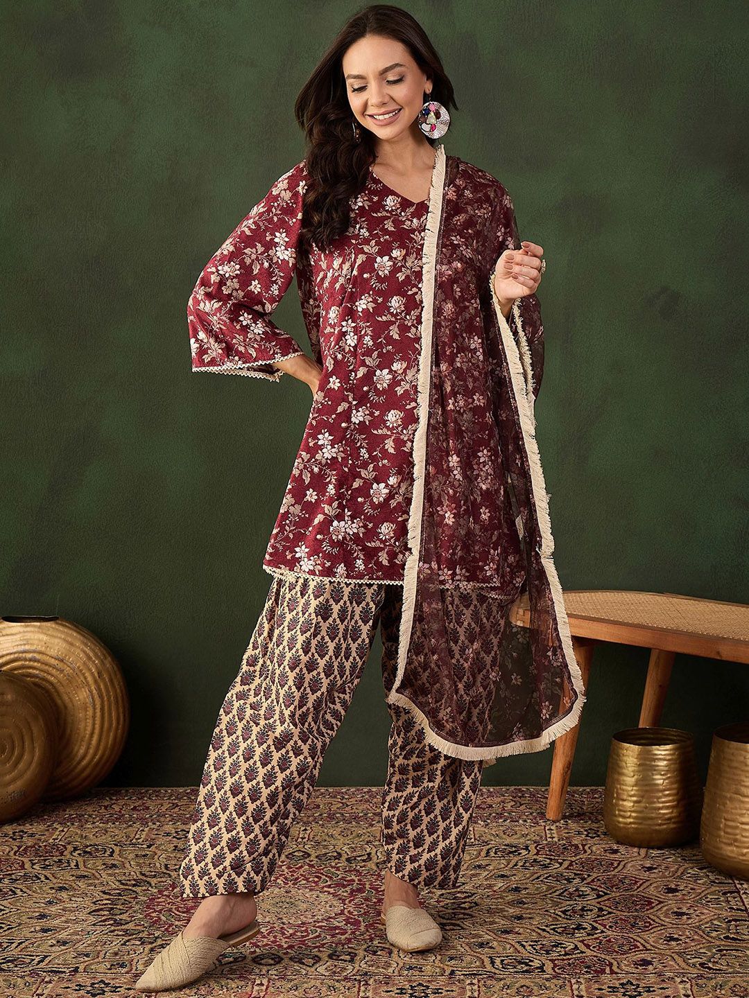 Sangria Digital Printed Anarkali Kurta & Salwar With Dupatta - Distacart