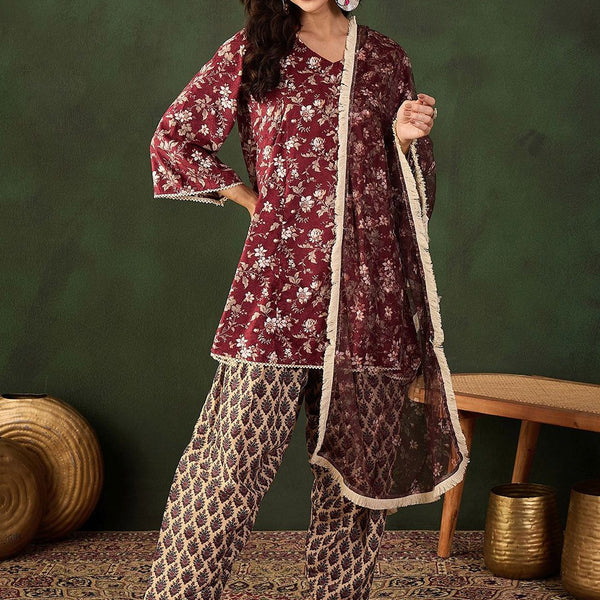 Sangria Digital Printed Anarkali Kurta & Salwar With Dupatta - Distacart