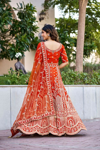 Lehenga Mart Orange Designer Wedding Wear Lehenga Choli - Dista