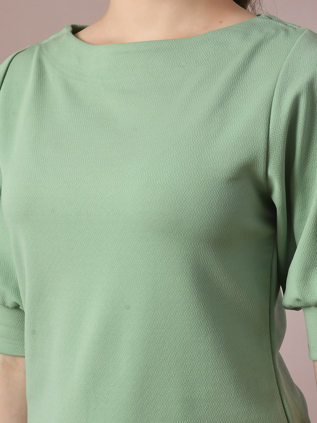 Myshka Women's Sea Green Solid Boat Neck Party Top With Trousers Co-ord set - Distacart