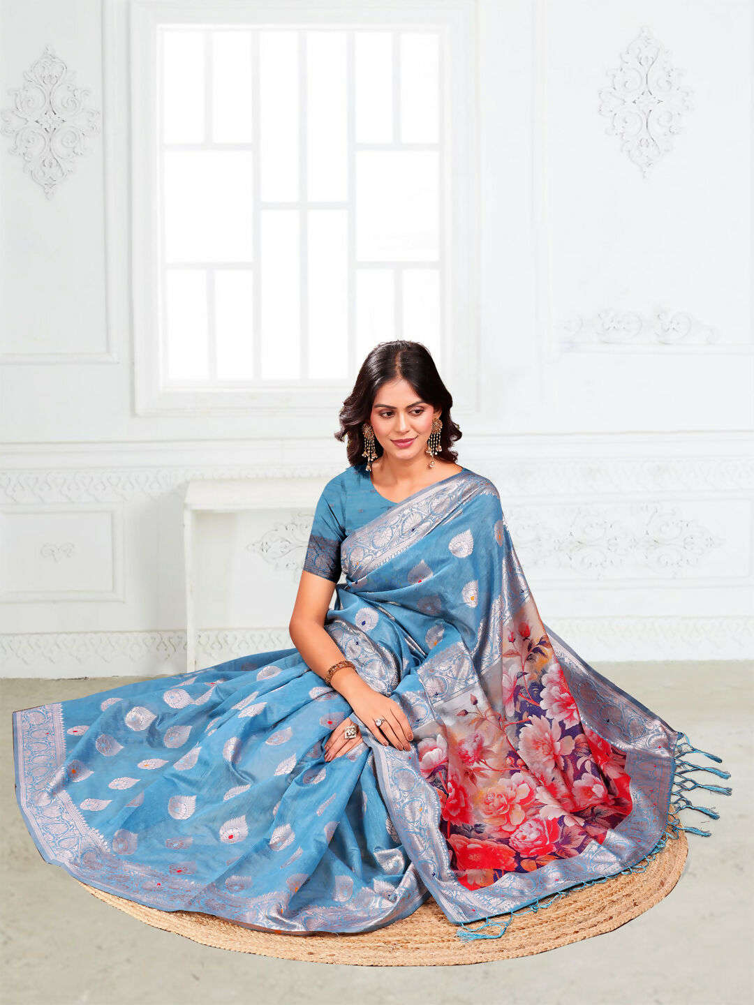Astita Linen Cotton Sky Blue Saree
