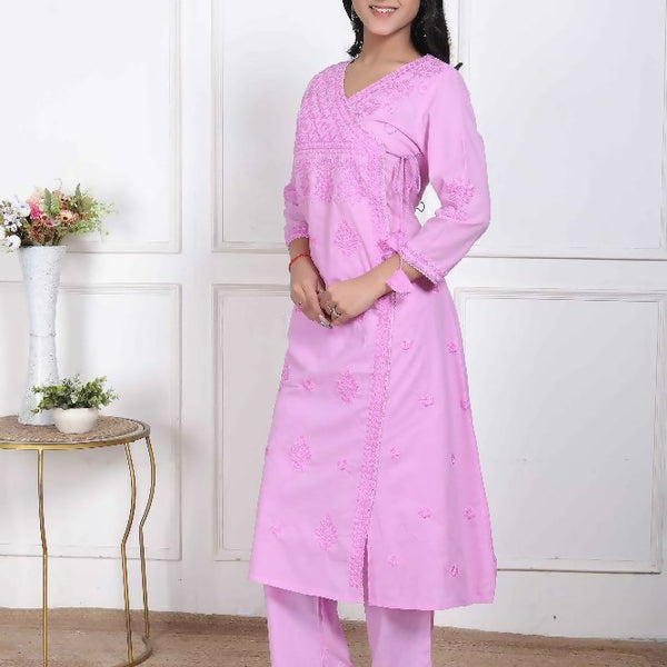 Miravan Womens Pink Lucknowi Angrakha Style Kurta With Palazzo - Distacart
