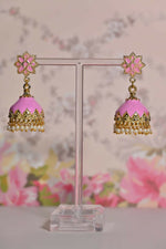 Thumbnail for Pink Enamel Small Jhumki Earrings By House of Ree - Distacart