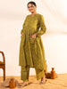 Janasya Olive Cotton Printed Gathered Kurta Set - Distacart