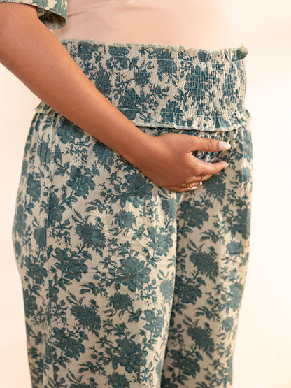 Janasya Beige Cotton Floral Printed Casual Maternity Set - Distacart