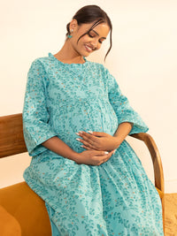 Thumbnail for Janasya Sea Green Cotton Floral Printed Casual Maternity Set - Distacart