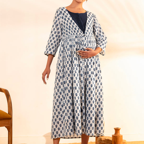 Janasya White Cotton Floral A-Line Dress - Distacart