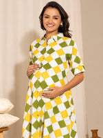 Thumbnail for Janasya Multicolour Cotton Geometric A-Line Dress