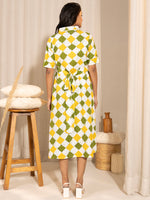 Thumbnail for Janasya Multicolour Cotton Geometric A-Line Dress