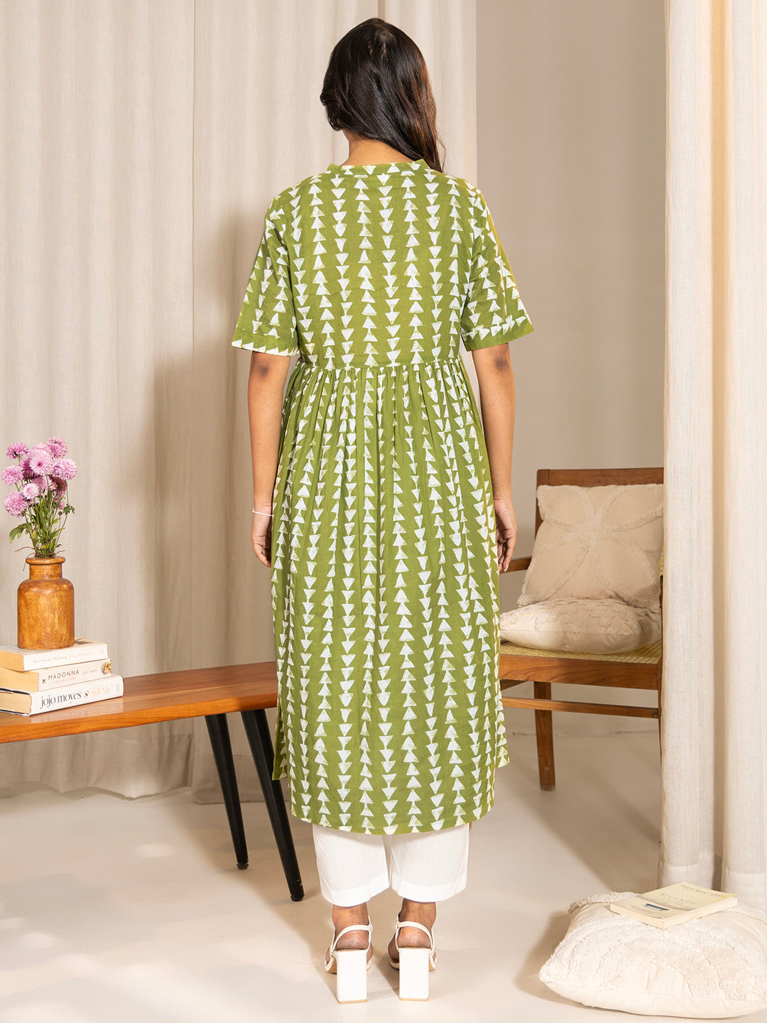 Janasya Green Cotton Block Printed Casual Maternity Kurta - Distacart