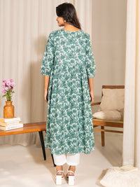 Thumbnail for Janasya Sage Green Cotton Floral Printed Casual Maternity Kurta - Distacart