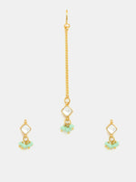 Thumbnail for Ruby Raang Set Of Pastel Green Maang Tikka And Earrings - Distacart