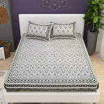 Thumbnail for Blue Ethnic Motifs Cotton 200TC King Bedsheet With 2 Zipper Pillow Covers - King Size by House of Ree - Distacart
