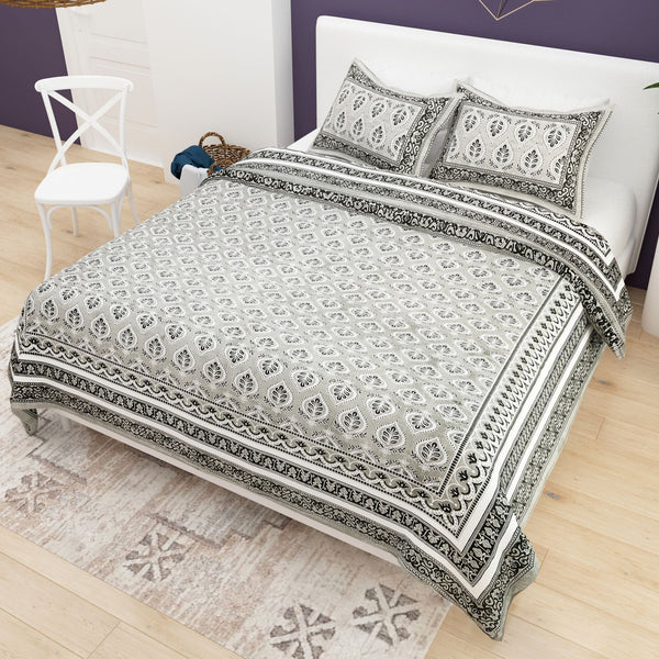 Blue Ethnic Motifs Cotton 200TC King Bedsheet With 2 Zipper Pillow Covers - King Size by House of Ree - Distacart