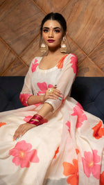 Thumbnail for Jyoti Fashion Women's Pink Heavy Chanderi Floral Digital Printed Kurta with Trouser & Dupatta - Distacart